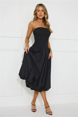Modern Girl Style Strapless Bubble Midi Dress Black
