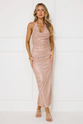 Sparkle To Success Halter Maxi Dress Rose Gold