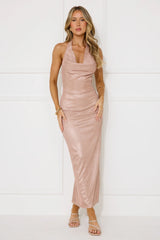 Sparkle To Success Halter Maxi Dress Rose Gold