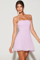 Embellished Multi Wear A-Line Mini Dress in Lilac