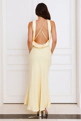 Refined Seascape Satin Maxi Dress Yellow