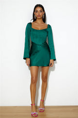 Meet Up Date Satin Mini Dress Teal