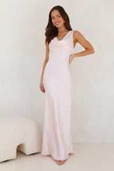 Seen For You Cowl Neck Satin Maxi Dress Pink