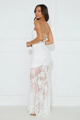 Feelings Are True Strapless Lace Maxi Dress White
