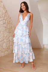 Paradise Promise Satin Maxi Dress Blue