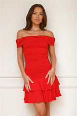 Soulful Off Shoulder Mini Dress Red