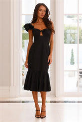 Essence Of Class One Shoulder Midi Dress Black