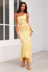 Posh Perfection One Shoulder Mesh Maxi Dress Yellow