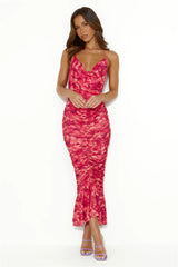 Exotic Feel Halter Mesh Midi Dress Red