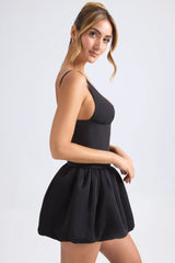 Lace-Up Bubble Hem Corset Micro Mini Dress in Black