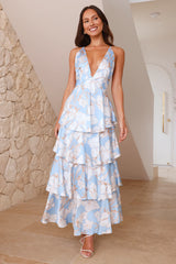 Paradise Promise Satin Maxi Dress Blue