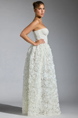 Embellished Floral-Appliqué Corset Gown in White