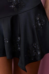 Cowl Neck Handkerchief Hem Mini Dress in Black