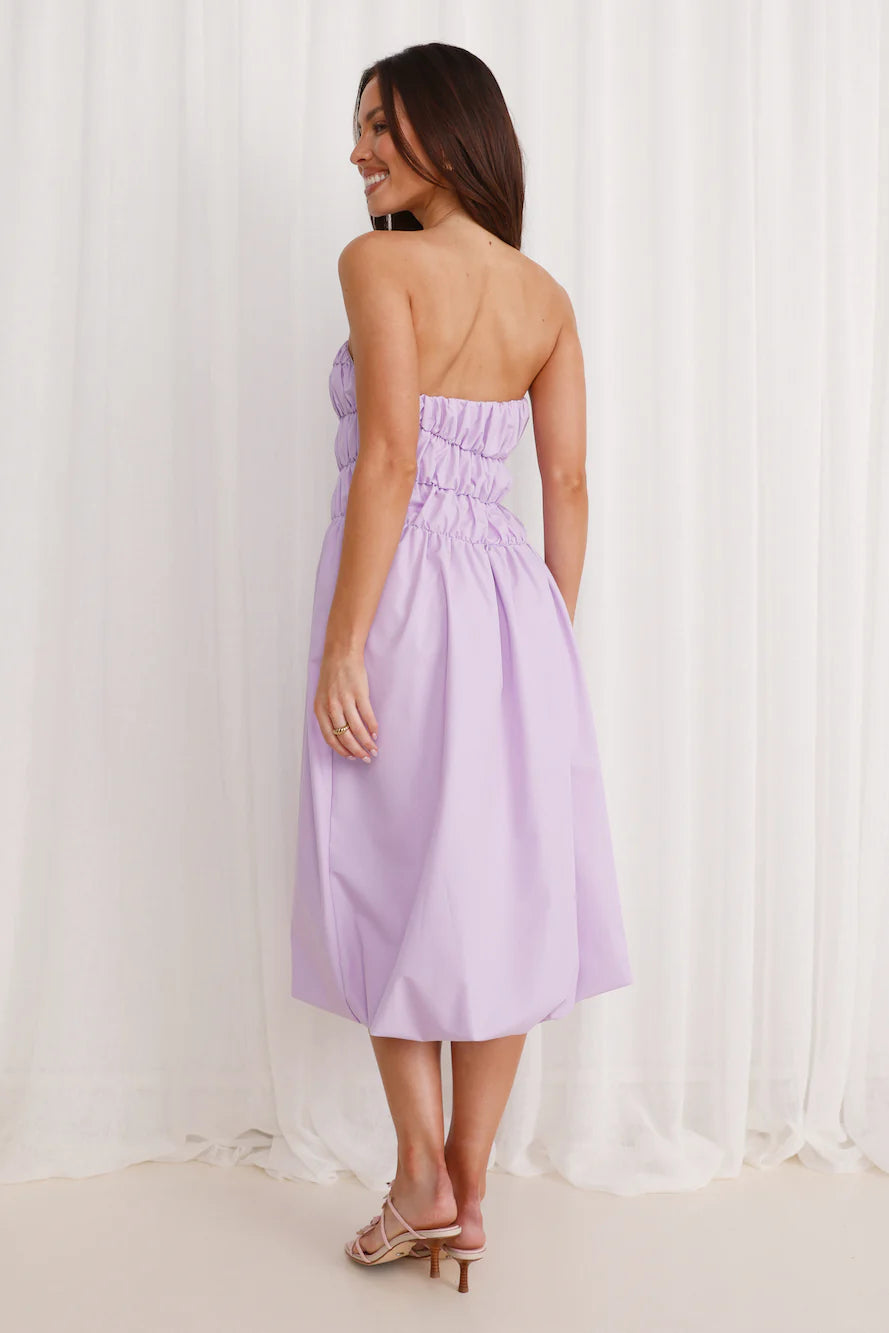 Stella Strapless Bubble Midi Dress Lilac