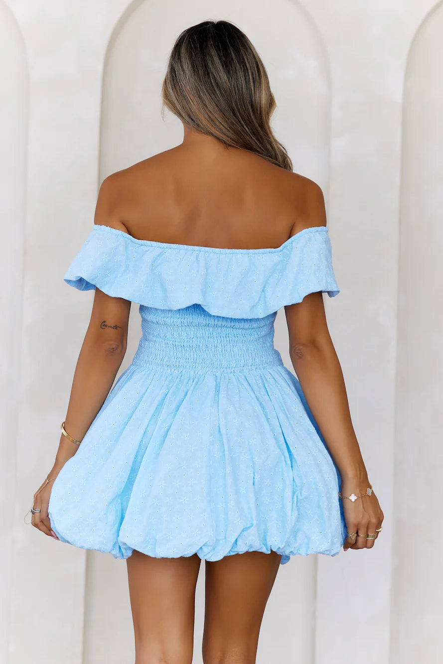 Island Light Off Shoulder Bubble Mini Dress Blue