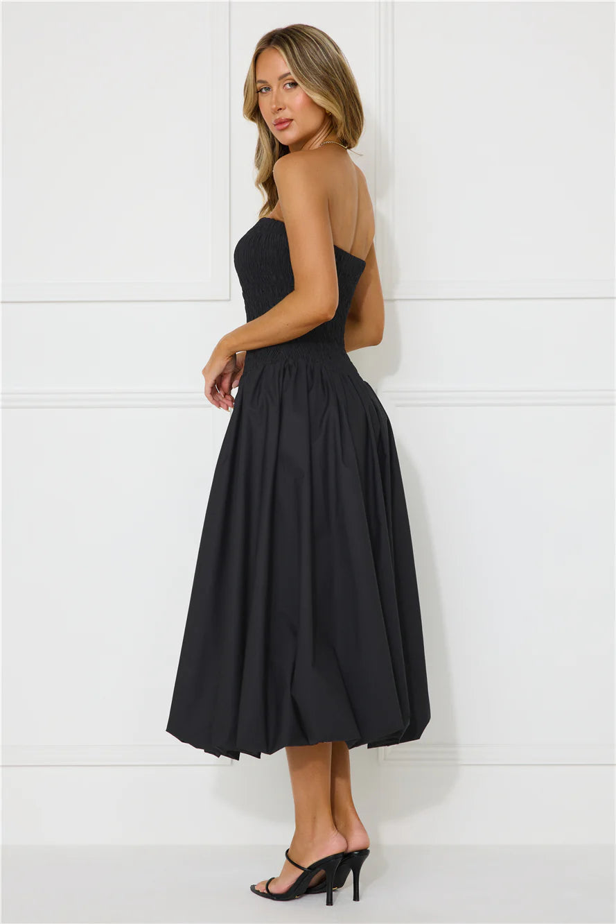 Modern Girl Style Strapless Bubble Midi Dress Black
