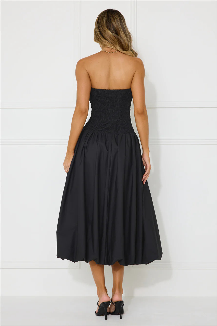 Modern Girl Style Strapless Bubble Midi Dress Black