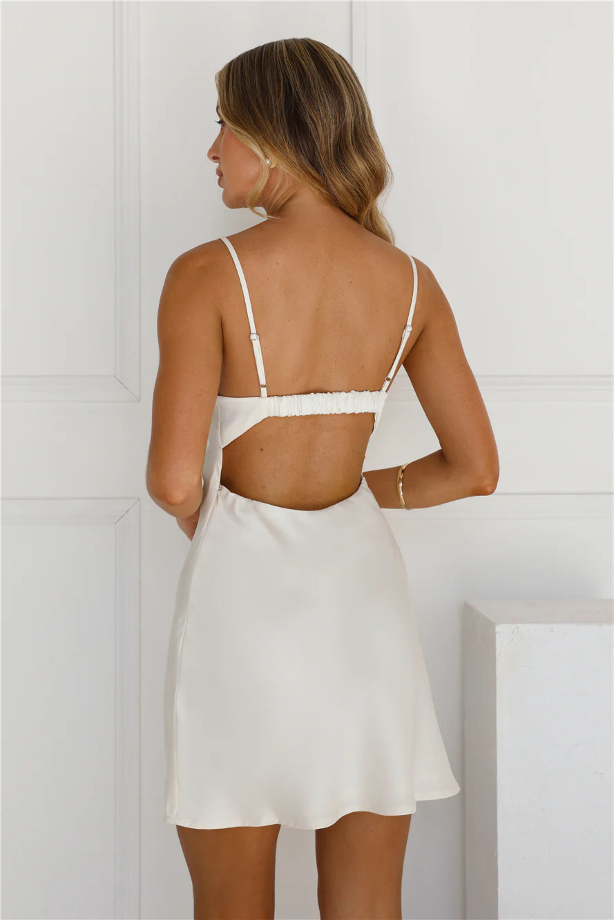 Feeling Flirty Satin Slip Mini Dress Champagne