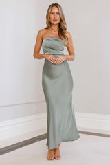 Moonlit Whimsy Satin Strapless Maxi Dress Sage