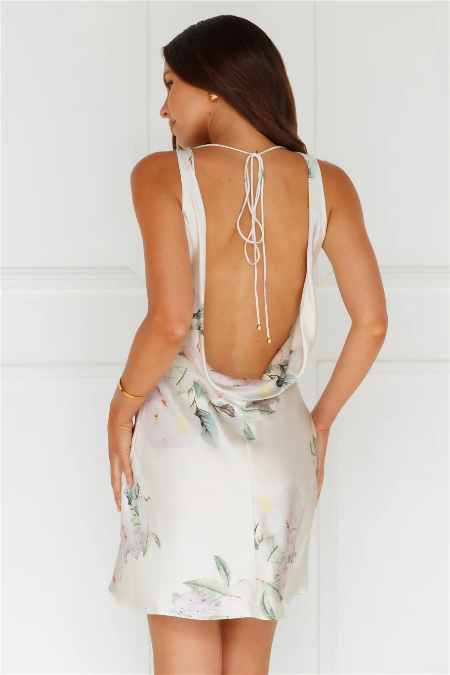 Tulip Twist Satin Mini Dress Cream