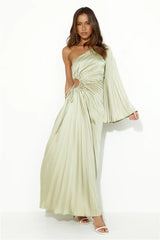 Land Of Beauty One Shoulder Maxi Dress Lime