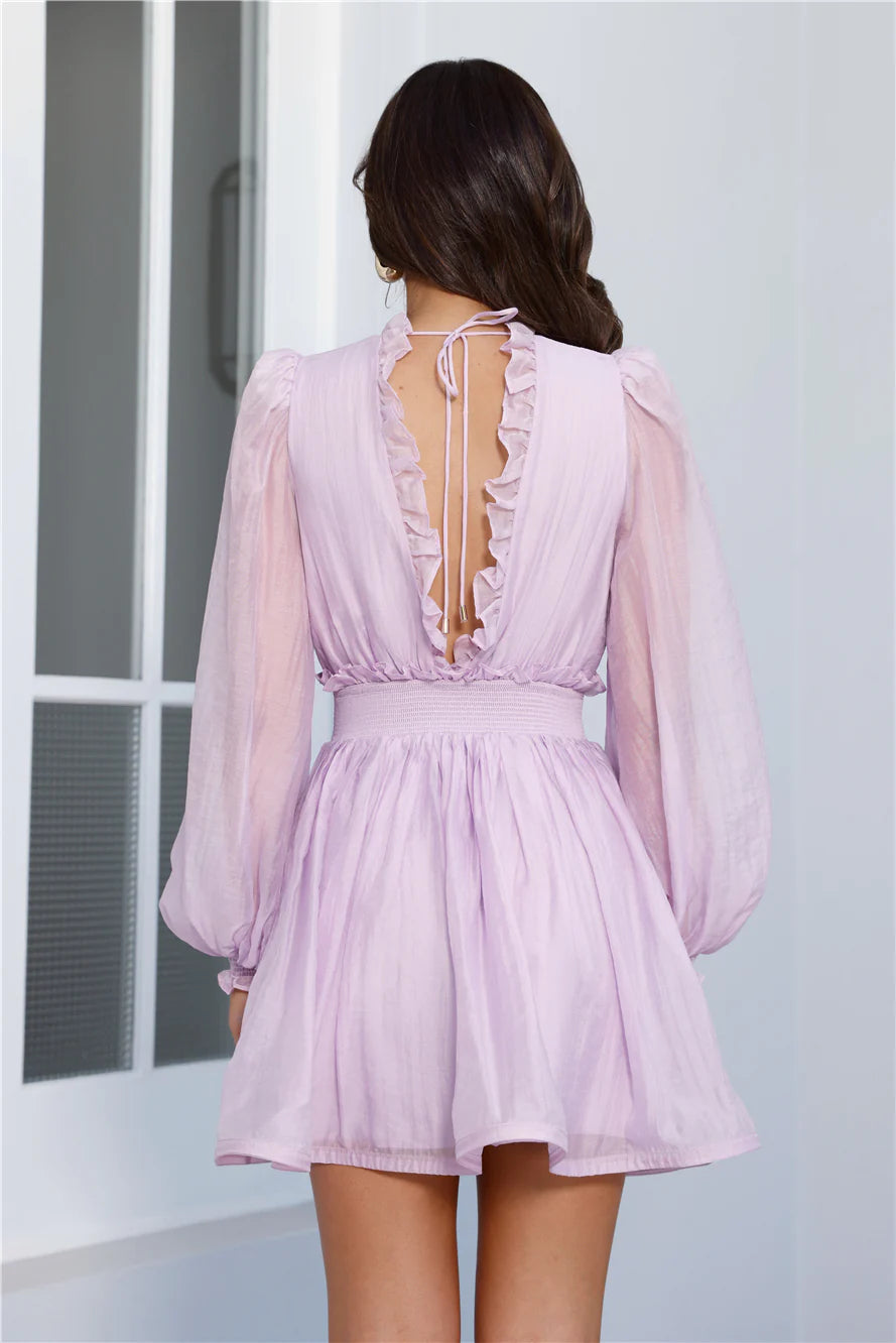 Romantic Fantasy Long Sleeve Mini Dress Lavender