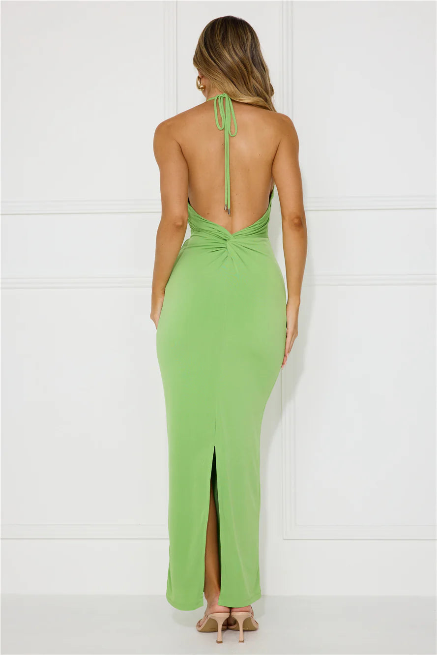 Rainforest Retreat Halter Maxi Dress Green