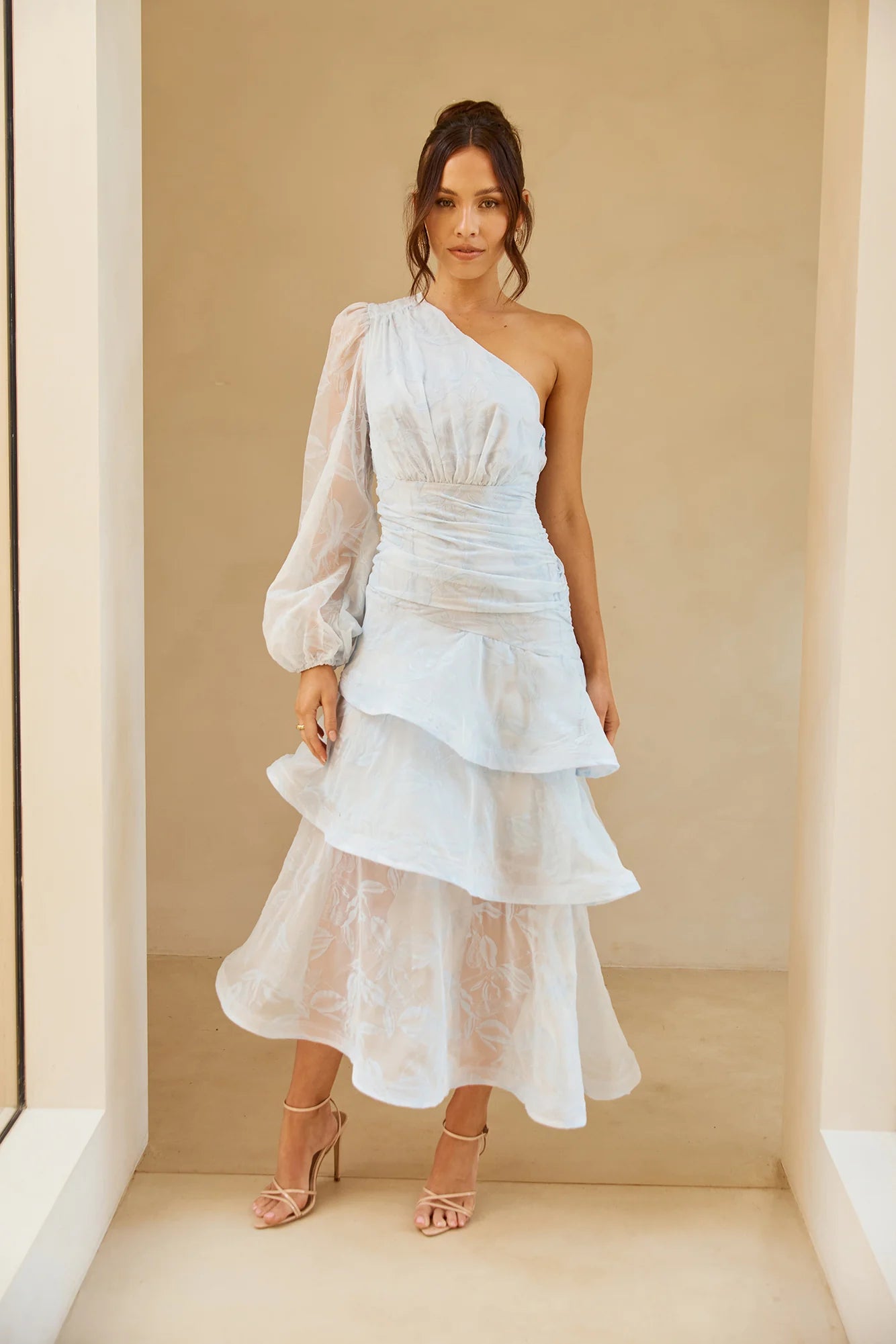Stellar City One Shoulder Midi Dress Blue