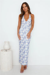 Like To Dance Mesh Halter Maxi Dress Blue