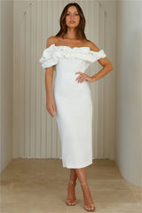 Idolise Off Shoulder Frill Midi Dress White