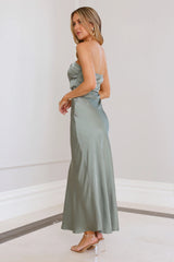 Moonlit Whimsy Satin Strapless Maxi Dress Sage