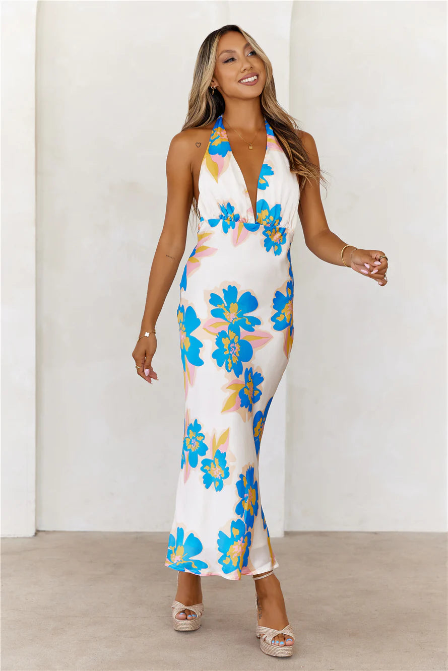 New Season Satin Halter Midi Dress White