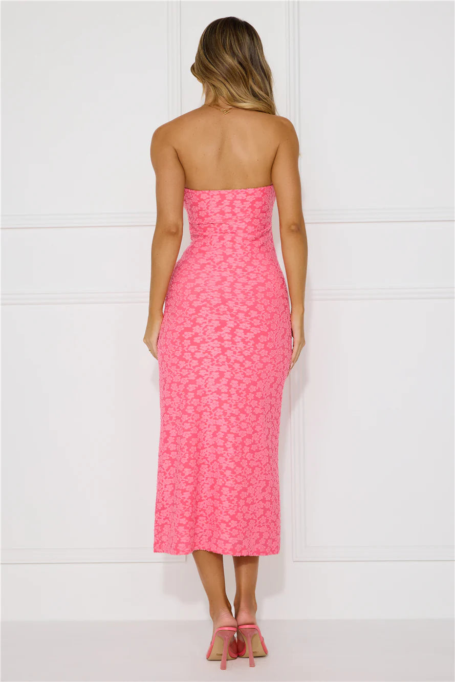 Tropical Tango Strapless Midi Dress Pink