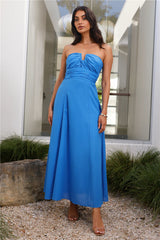 Sofia Strapless Linen Blend Maxi Dress Blue