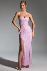 Embellished Cut-Out Fishtail Maxi Dress in Peony Pink