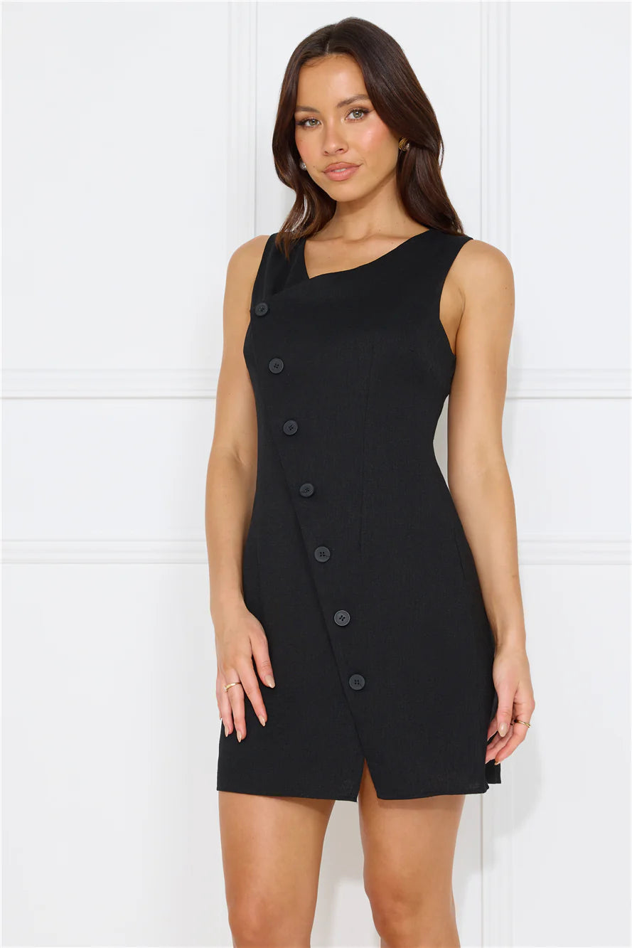 Beachside Beauty Linen Blend Mini Dress Black