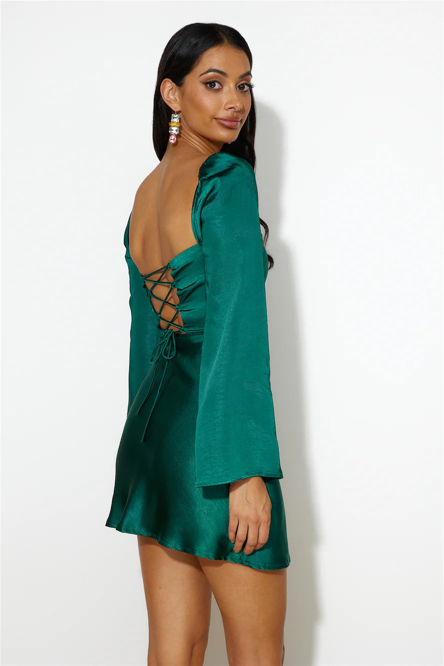 Meet Up Date Satin Mini Dress Teal