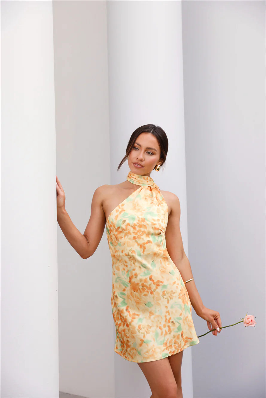 Luxe Arrival Satin Mini Dress Yellow
