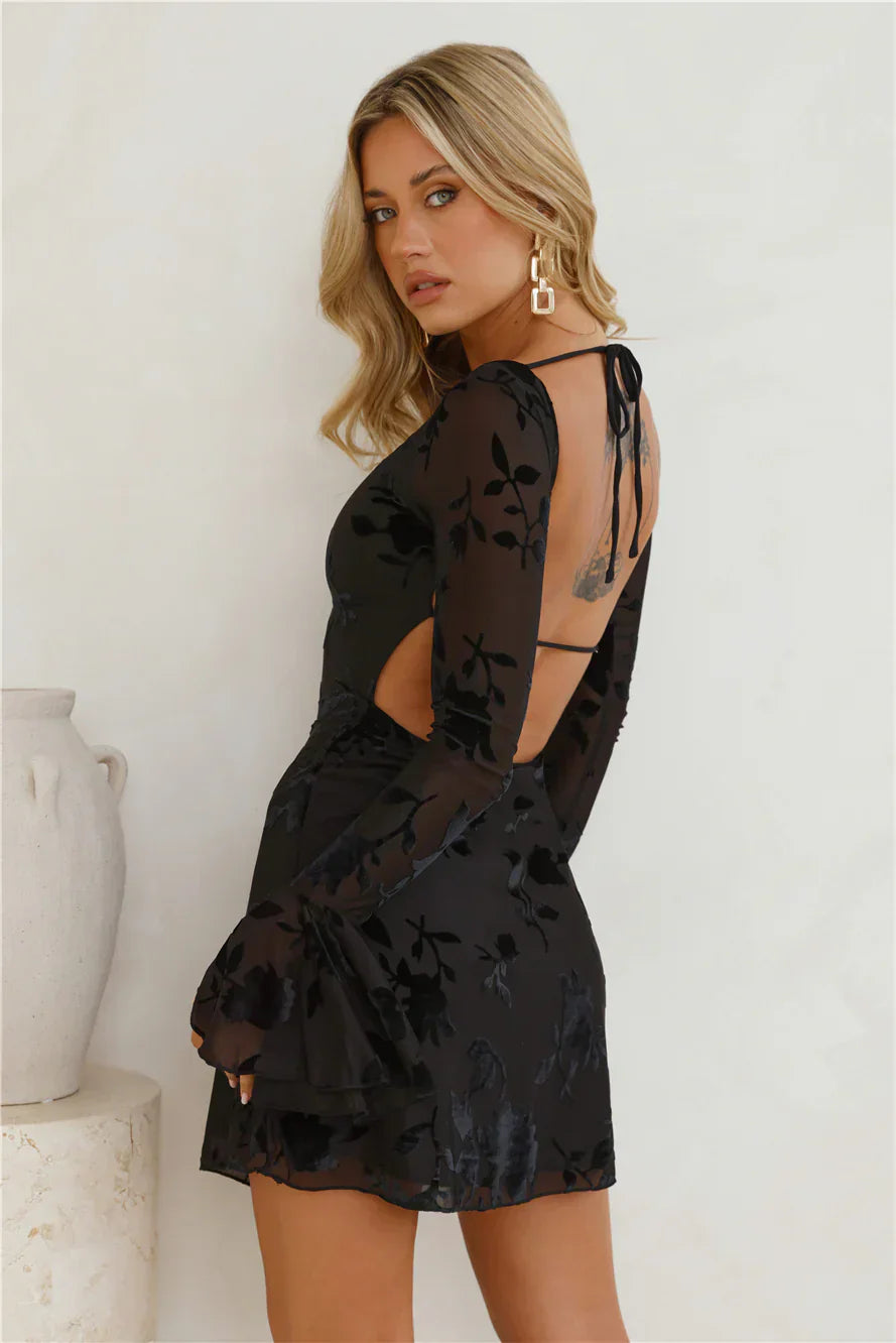 Golden Moon Long Sleeve Mini Dress Black