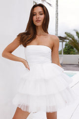Secret Soirée Tulle Strapless Mini Dress White