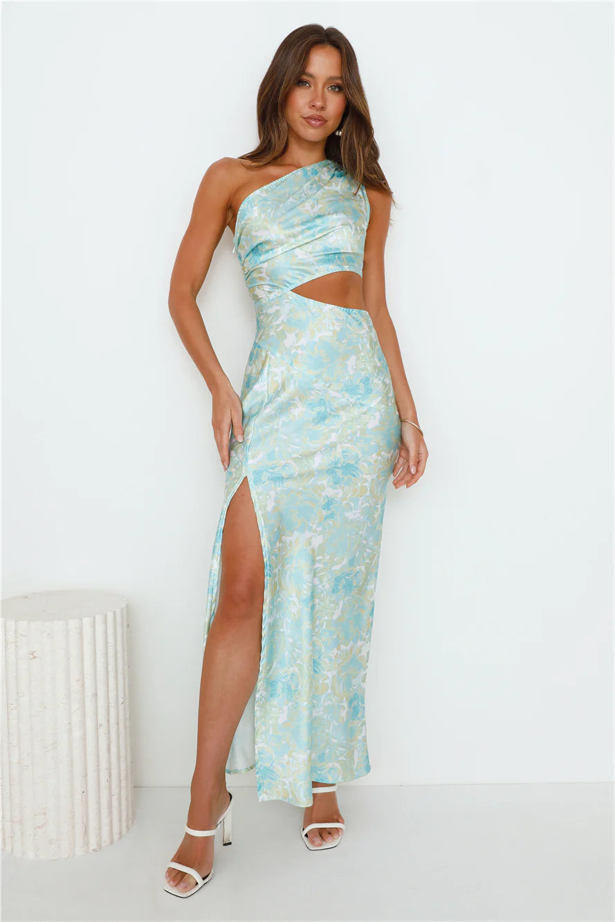 Poker Power Satin Maxi Dress Green