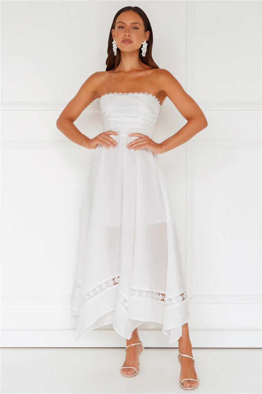 Goddess Of The Moon Strapless Midi Dress White