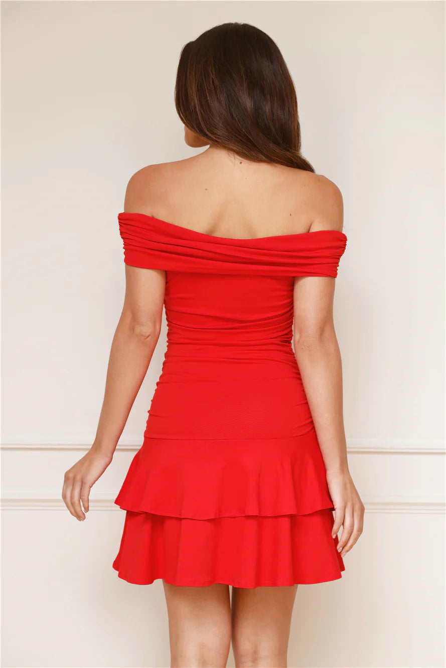 Soulful Off Shoulder Mini Dress Red