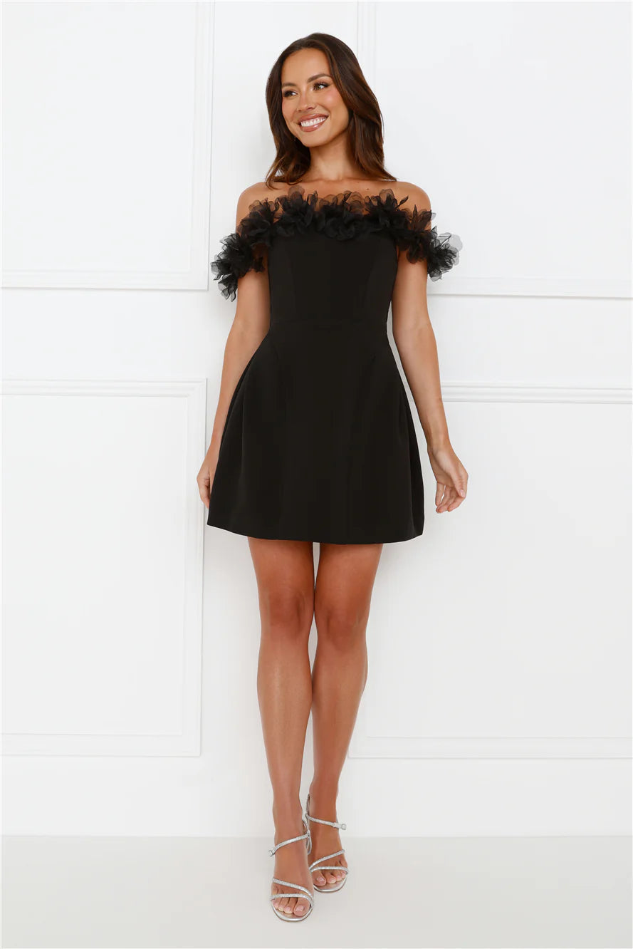 Twilight Tiaras Off Shoulder Mini Dress Black