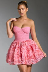 Embellished Floral-Appliqu¨ Lace-Up Mini Dress in Pink