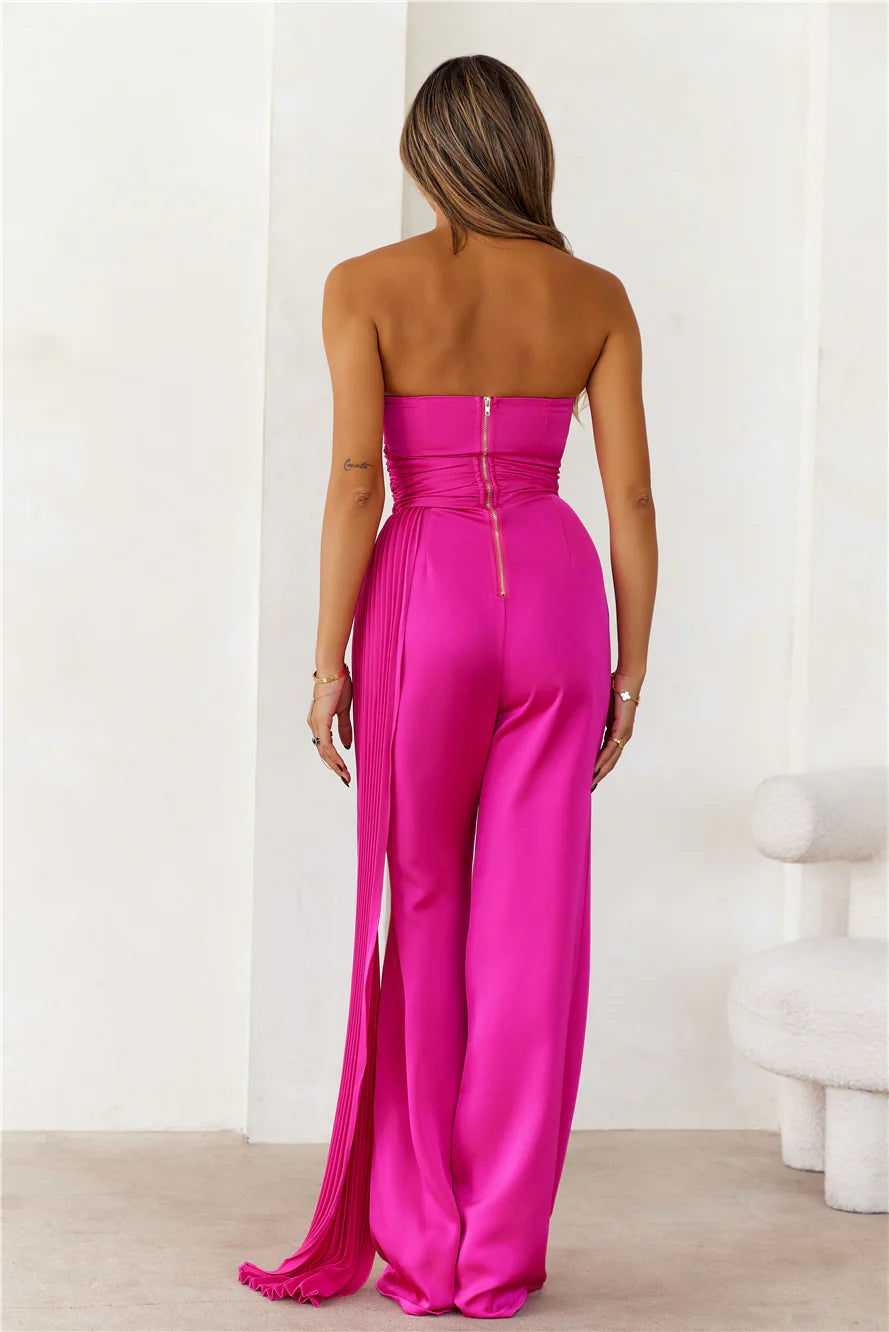 Diva Of The Night Strapless Jumpsuit Fuchsia