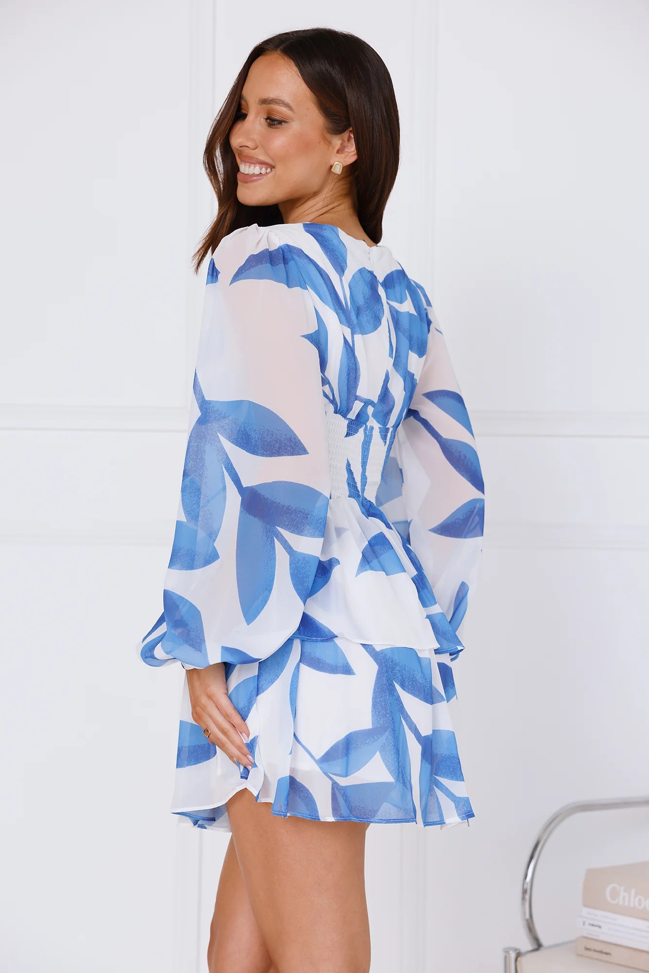 Dreamy Destinations Long Sleeve Mini Dress Blue