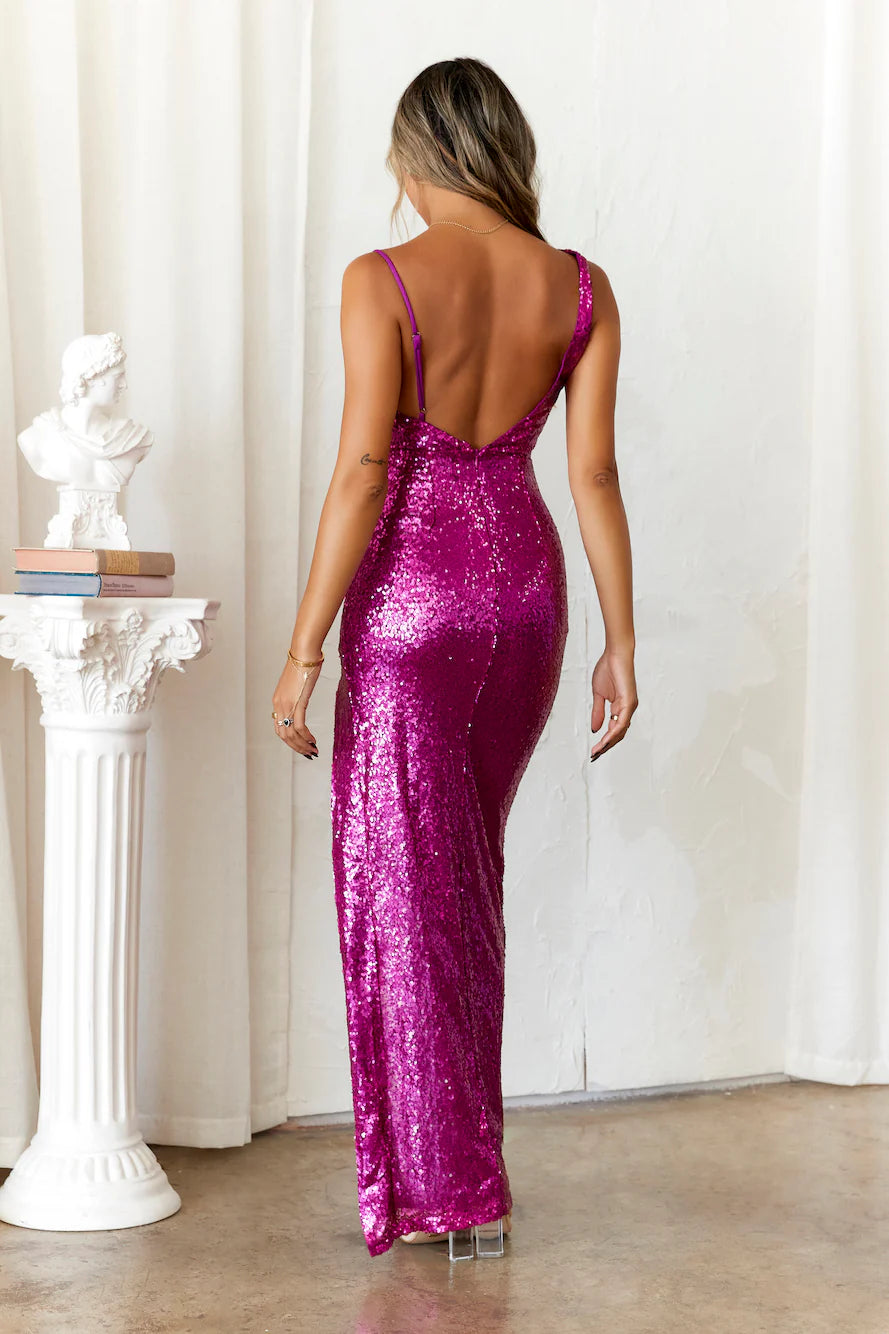 Joining The VIP Sequin Maxi Dress Pink