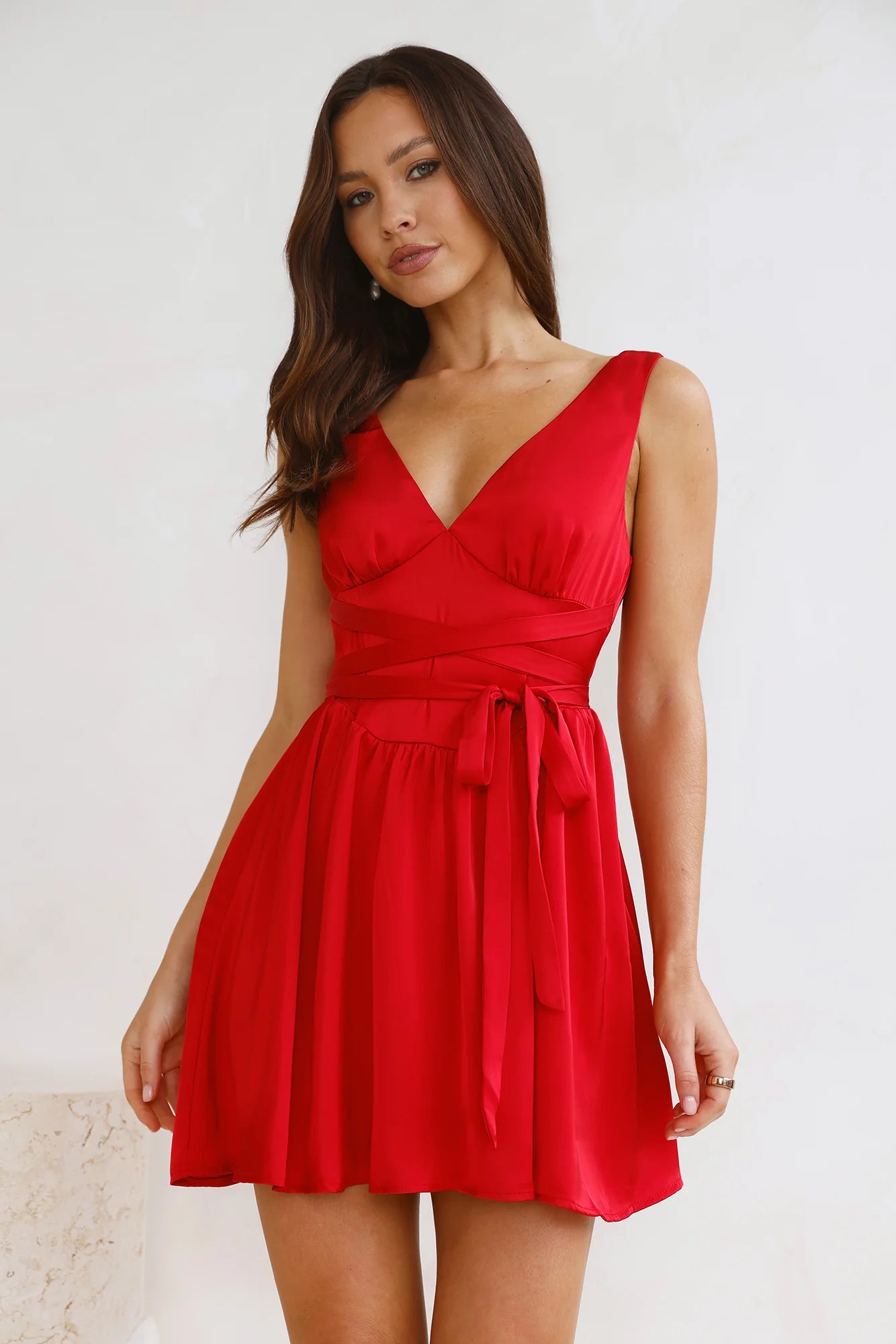Raindrops Satin Mini Dress Red