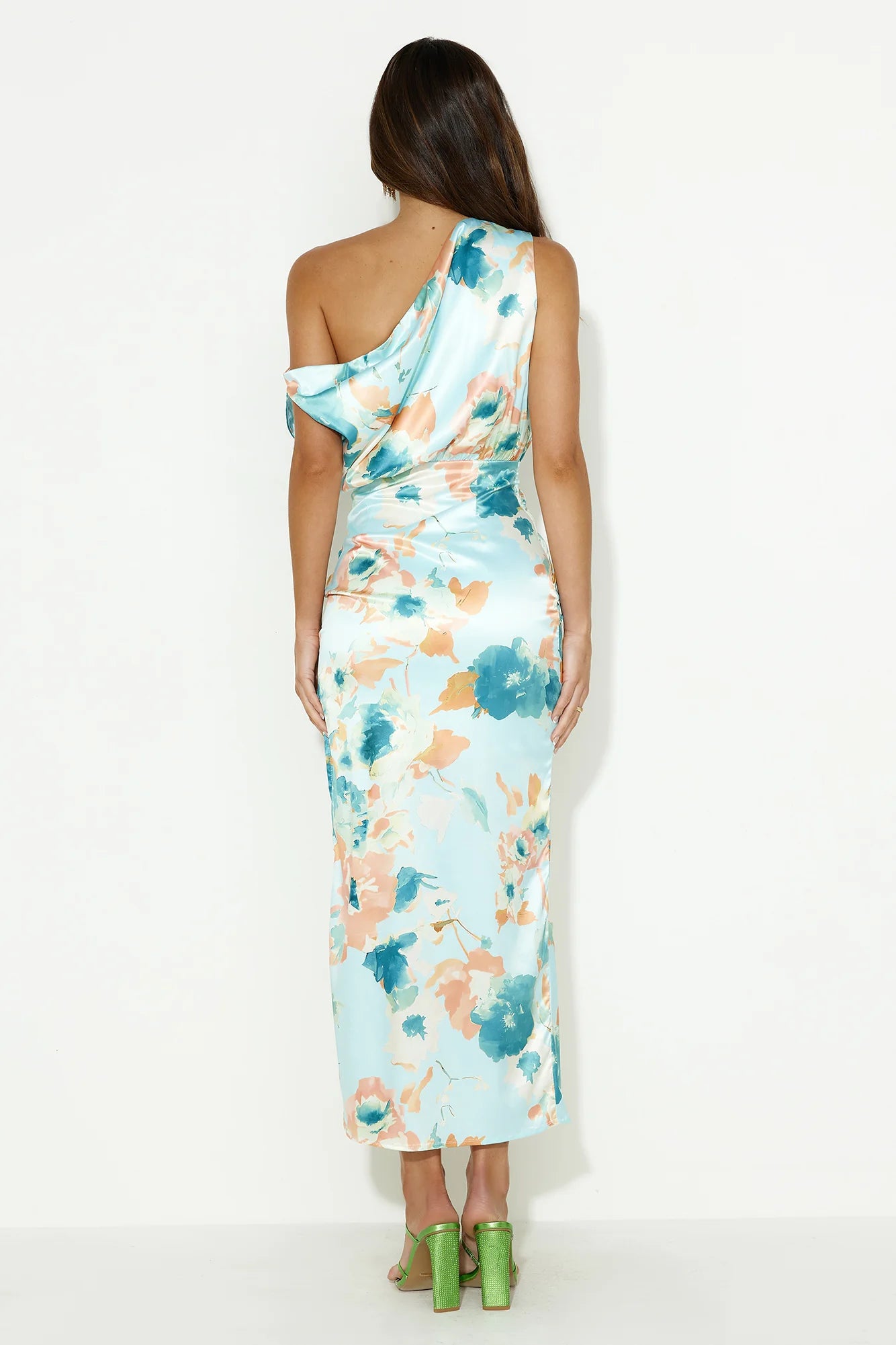 She's Girly Off Shoulder Satin Maxi Dress Blue